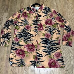 Maggie Sweet Floral Print Button-Up Blouse Long Sleeve Size 1X Floral